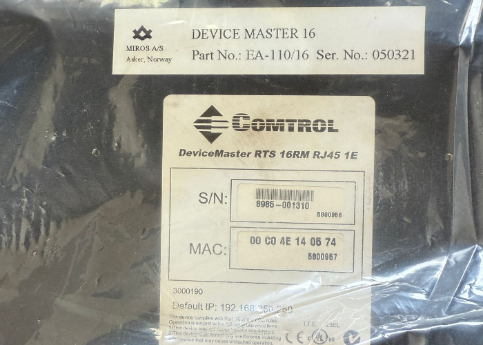 COMTROL EA-110/16 DEVICEMASTER RTS ETHERNET SERVER